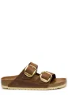 Birkenstock Arizona Oiled Leather Sliders In Tan
