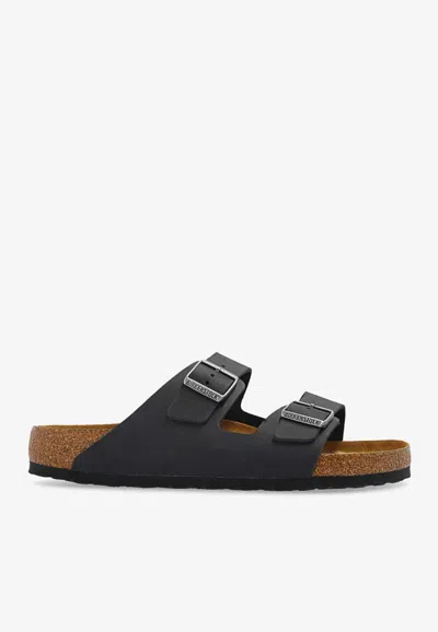 Birkenstock Arizona Oiled Nubuck Leather Slides In Black