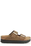 Birkenstock Women's Arizona Flex Nubuck Leather Platform Sandals From Finish Line In Brown