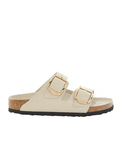 Birkenstock Arizona Patent Leather Sliders In Neutral