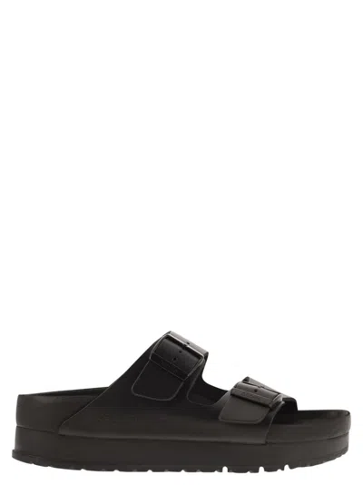 Birkenstock Arizona Platform - Slipper With Leather Buckles In Black