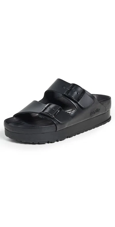 BIRKENSTOCK ARIZONA PLATFORM FLEX EXQUISITE SANDALS BLACK