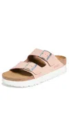 BIRKENSTOCK ARIZONA PLATFORM FLEX SANDALS SOFT PINK