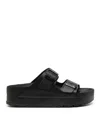 Birkenstock Black Leather Platform Sandals With Two Straps And Metal Buckles In Black