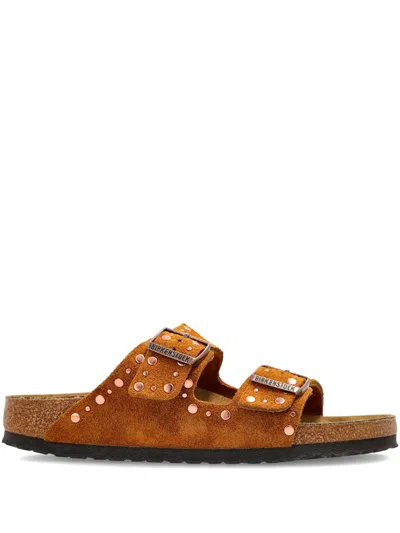 Birkenstock Arizona Rivets Studded Slide Sandal In Brown
