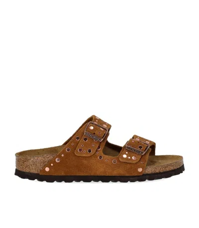 Birkenstock Arizona Rivets Studded Slide Sandal In Brown