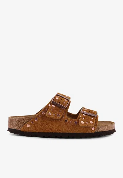 Birkenstock Arizona Rivets Studded Slide Sandal In Brown