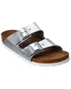 Birkenstock Arizona Soft Footbed Natural Leather Slide In Metallic Silver