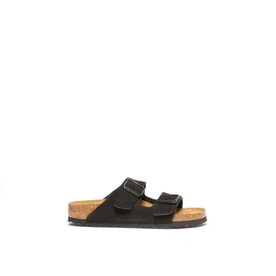Birkenstock Arizona Sandal In Black Suede In Green