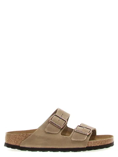 Birkenstock Arizona Suede Dual-buckle Slide Sandals In Taupe