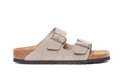 Birkenstock Woman Sandals Khaki Size 8 Soft Leather In Brown
