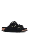 Birkenstock Arizona Shearling Slides With Large Buckle In Black
