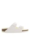 Birkenstock Arizona Slipper With Flat Textured Sole In Blanco