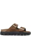 Birkenstock Arizona Buckle Suede Flatform Sandals In Brown