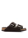 Birkenstock Arizona Brown Fur Suede Slides In Brown
