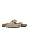 Birkenstock Taupe Suede Arizona Slide In Nude