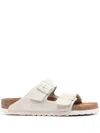Birkenstock Arizona Slipper With Flat Textured Sole In Antique White