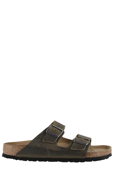 Birkenstock Oiled Leather Sandals With Adjustable Double Straps In Khaki