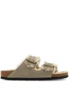Birkenstock Arizona Suede Shearling Dual-buckle Slide Sandals In Gray