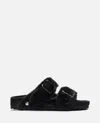 Birkenstock Black Shearling Sandals With Oversized Buckles In Black