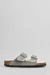 Birkenstock Arizona Shearling Flats In Grey Suede In Gray