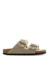 Birkenstock Arizona Shearling Flats In Grey Suede In Grey