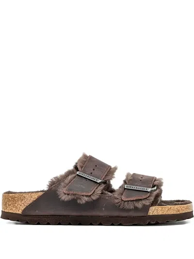 Birkenstock Arizona Shearling "habana" Sandals In Brown