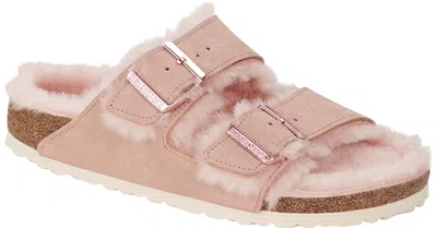 Pre-owned Birkenstock Arizona Shearling Leather Suede Slippers Clogs Mules Rose Fog Beryl In Light Rose