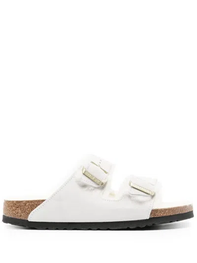 Birkenstock Arizona Shearling-lined Leather Sandals In Antique White