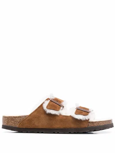 Birkenstock Arizona Shearling Mink, Suede Leather Shoes In Brown