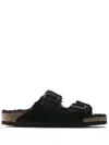 Birkenstock Suede Arizona Sandals With Double Strap In Black