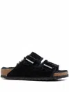 Birkenstock Arizona Slide Sandal With Genuine Shearling In Black