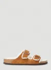 Birkenstock Faux Fur Lined Classic Sandals With Adjustable Buckles And Comfortable Footbed In Camel