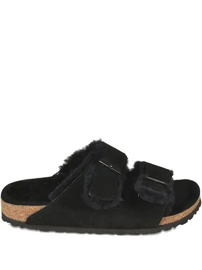 Birkenstock Arizona Shearling Slides In Black