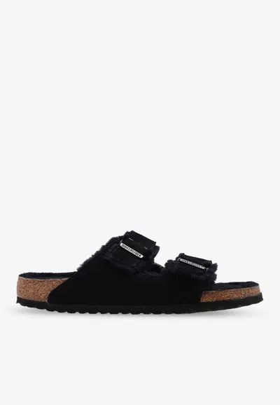 Birkenstock Arizona Shearling Slides In Black