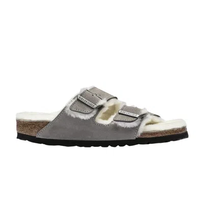 Pre-owned Birkenstock Arizona Shearling Suede Leather Narrow 'stone Coin' | Grey | Men's Size 42 In Gray