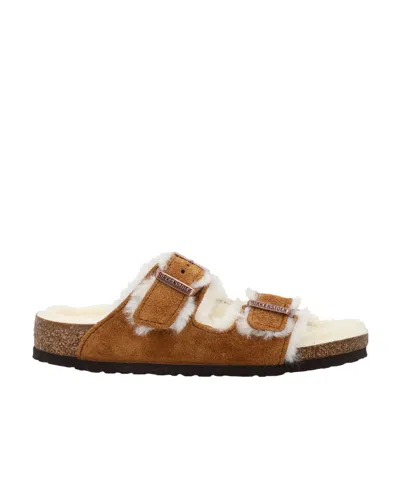 Birkenstock Arizona Shearling-trim Sandals In Brown