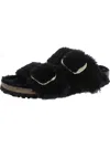 Birkenstock Arizona Shearling Slides With Large Buckle In Black