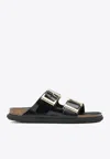Birkenstock Arizona Droplet Buckle High Shine Black Slides In Black