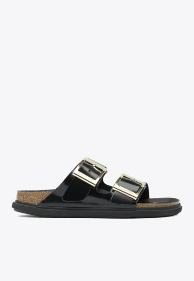 Birkenstock Arizona Shiny Leather Sandals In Black