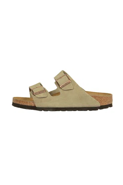 Birkenstock Arizona Suede Dual-buckle Slide Sandals In Beige