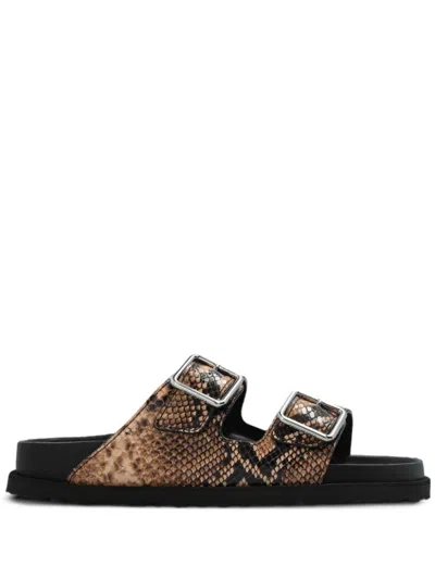 Birkenstock Snakeskin Effect Arizona Sandals Shoes In Brown
