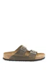 Birkenstock Oiled Leather Sandals With Adjustable Double Straps In Khaki