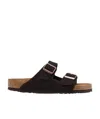 Birkenstock Brown Narrow Suede Soft Footbed Arizona Sandals In Black