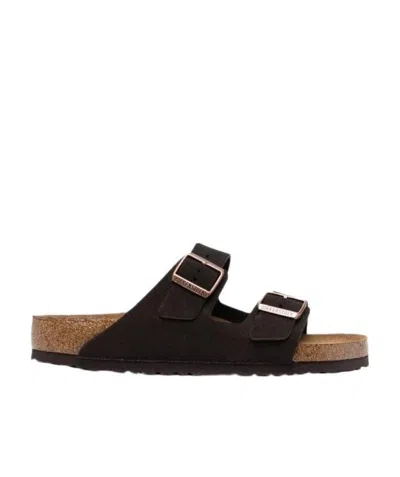 Birkenstock Arizona Slippers With Cork Midsole And Suede Upper In Brown