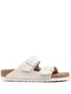 Birkenstock Arizona Slipper With Flat Textured Sole In Neutrals