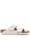 Birkenstock Arizona Slipper With Flat Textured Sole In White