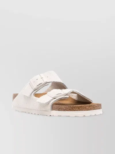 Birkenstock Arizona Slipper With Flat Textured Sole In White