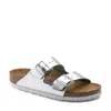 Birkenstock Arizona Soft Footbed Natural Leather Slide In Metallic Silver In Leather,metallic Silver