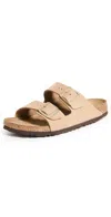 Birkenstock 'arizona' Beige Slip-on Sandals With Engraved Logo In Suede And Cork Woman In Sandcastle